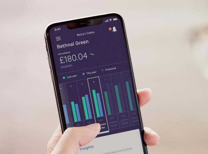 Showing phone with app design for energy company