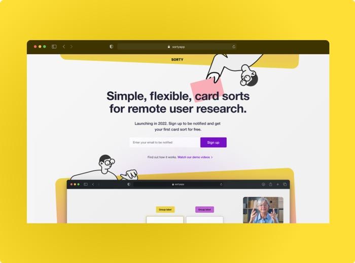 Showing landing page design for a startup